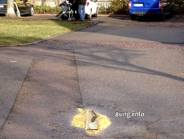 Spatze in der Pfütze, Parkplatz