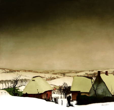 ☛ Museumstipp: „Ur. Die Wurzeln Flanderns“ - Szenen einer Rückbesinnung | Kulturmagazin 8ung.info Valerius De Saedeleer Large Winter View with Farm, c. 1926 Oil on canvas, 130 x 125 cm Courtesy Galerij Oscar De Vos