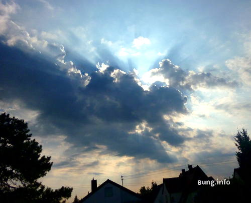 dunkle Wolken am Himmel, an den Seiten Sonnenstrahlen