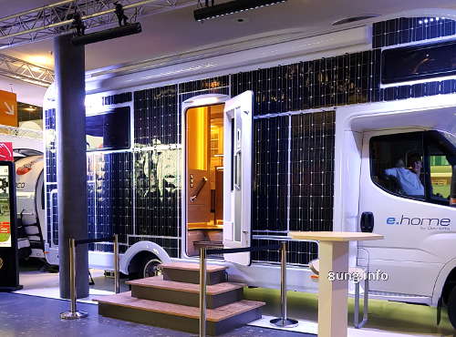 Caravan mit Solarzellen an den Außenwänden