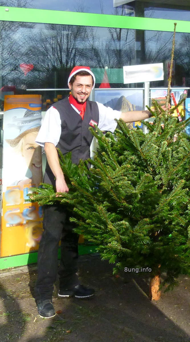 Verkäufer mit Weihnachtsbaum