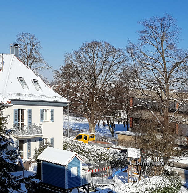 Blick aus dem Fenster auf einen Schulhof