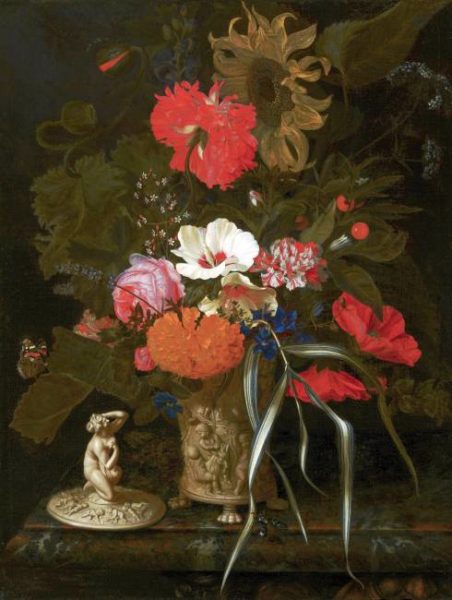 Maria van Oosterwyck Flowers in an Ornamental Vase(c)'Mauritshuis, The Hague'
