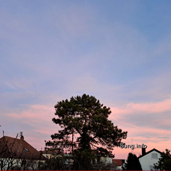 Sonnenuntergang mit rosa Streifen hinter Wolkendunst