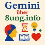 gemini über 8ung.info kopf in googel-farben, Symbole für Sanduhr (Zeit, Slow Media) Buch (Wissen, Kulturgrundlage) Glühbirne (Idee, Inspiration)