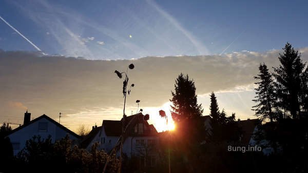 Aufgehende Sonne mit Wolkenband und blauem Himmel