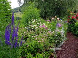 Blumenrabatte mit Hackschnitzelweg