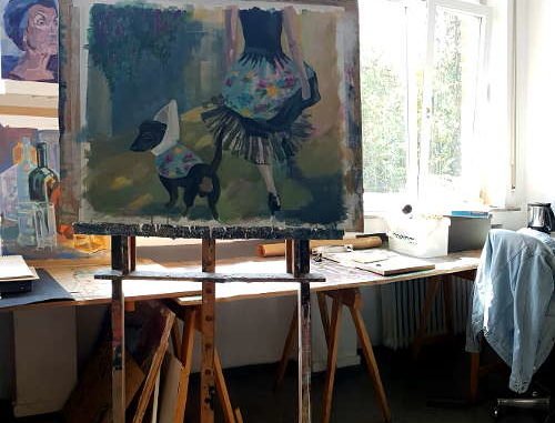 Bild "Frau mit Dackel" von Silja Nawrath